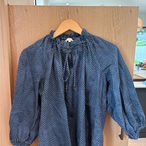 ANN MASHBURN Blue Tie Front 3/4 Sleeve Blouse